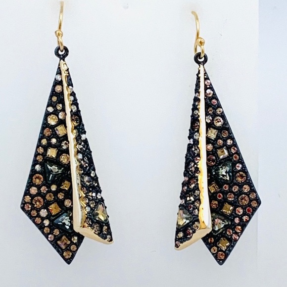 ALEXIS BITTAR• NEW Gold Black Layered Origami Spiked Shard Crystal Drop Earrings - Picture 10 of 14